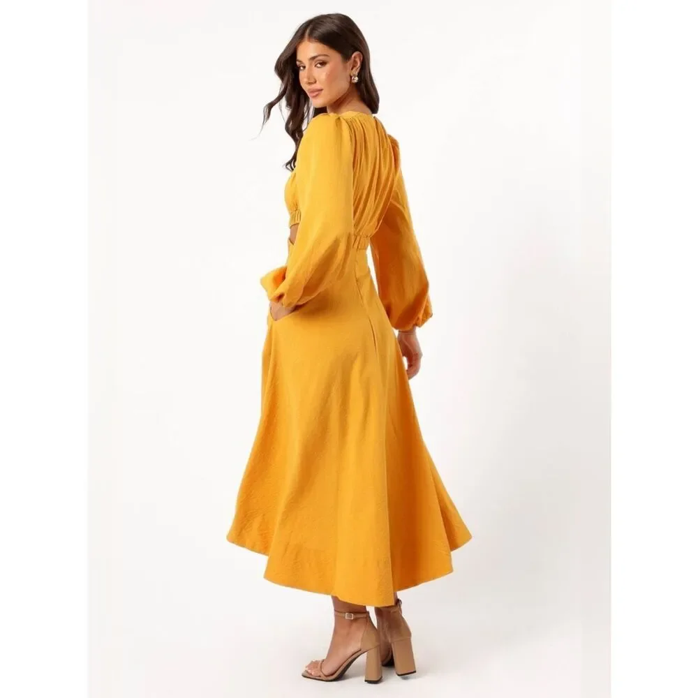 Petal & Pup Ginnee Puff Sleeve Cutout Long Sleeve Midi Dress Size XSmall